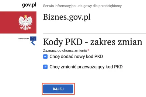 Zmiana kodów PKD na Biznes.gov.pl. Możliwość dodania nowego lub zmiany istniejącego kodu, np. dla PKD sprzedaż na straganach i targowiskach.