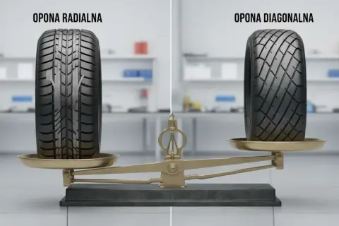Opony radialne i diagonalne na wadze. Opona radialna po lewej, diagonalna po prawej.