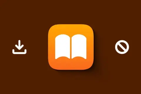 Icône Apple Books, symbole de téléchargement et interdiction. Pas de livres sur les windows.