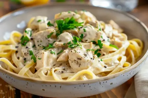 Krämig kycklingpasta med färsk persilja, ett perfekt kycklingpasta recept för en snabb och god middag.