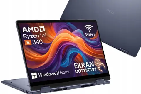 Laptop Dell z ekranem dotykowym, procesorem AMD Ryzen AI 5 340, Wi-Fi 7 i systemem Windows 11 Home. Elegancki, czarne si.