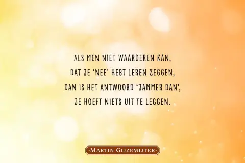 Als je niet gewaardeerd wordt, leer 'nee' zeggen. Loslaten familie quotes negatief. Dan is het antwoord 'jammer dan', je hoeft niets uit te leggen. Martin Gijzemijter.