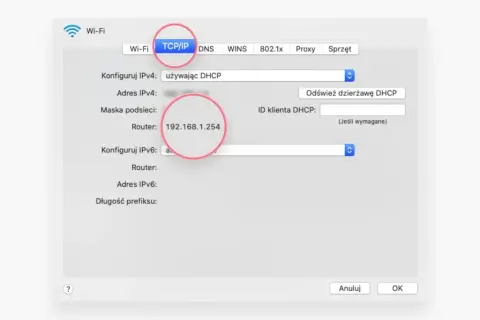 Ustawienia TCP/IP. Router ma adres 192.168.1.254. Jak sprawdzić czy mam publiczne IP?
