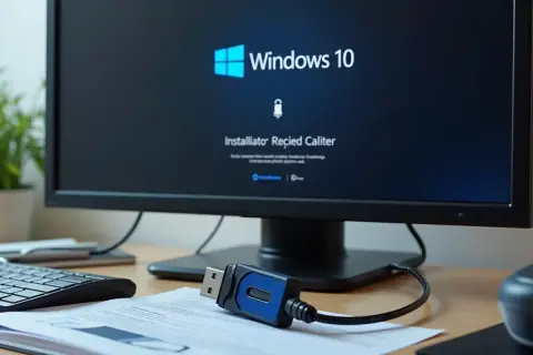 Rozpoczynam instalowanie Windows 10 z pendrive'a. Ekran monitora pokazuje logo i komunikat.