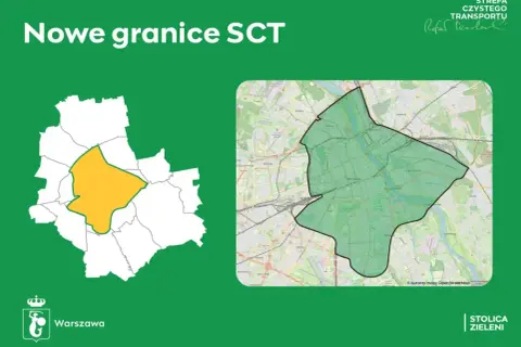 Nowe granice strefy czystego transportu w Warszawie zaznaczone na mapie.