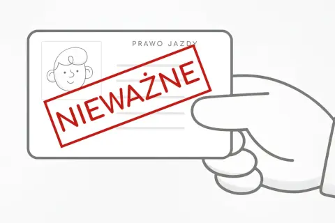 Ręka trzyma nieważne prawo jazdy. Taka sytuacja może skutkować mandatem za brak uprawnień do kierowania pojazdem.