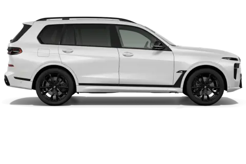 Białe BMW X7 M60i z czarnymi felgami i detalami. Luksusowy SUV gotowy na każdą podróż.