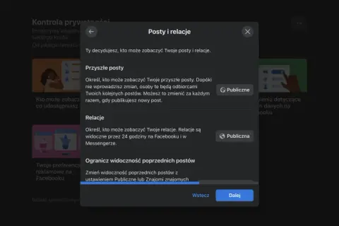 Ustawienia prywatności na Facebooku: kontrola nad tym, kto widzi Twoje posty i relacje. Możesz zarządzać widocznością przyszłych i poprzednich publikacji.