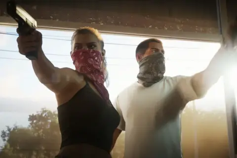 Lucia i jej partner celują z broni, gotowi na akcję w GTA 6.