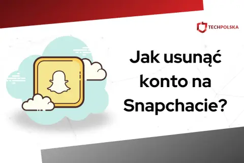 Grafika z logo Snapchata i chmurkami, z tekstem "Jak usunąć konto na Snapchacie?".