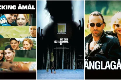 Tre svenska klassiska filmer: Fucking Åmål, Låt den rätte komma in och Änglagård.
