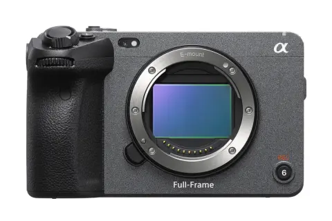 Szara obudowa aparatu Sony fx3 z pełnoklatkowym sensorem i uchwytem.