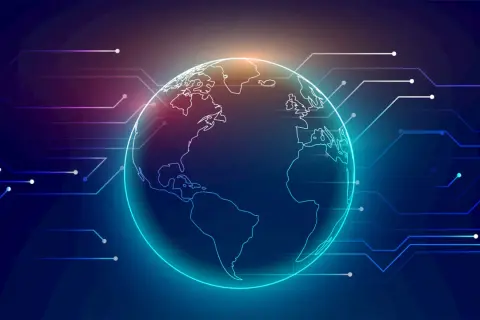 Świat połączony liniami, symbolizującymi sieć. Czy to już era 5g co to za technologia?