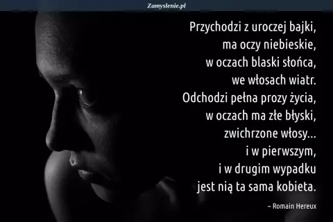 Krótkie wiersze o oczach: niebieskie, pełne słońca, potem złe błyski. Ta sama kobieta, różne spojrzenia.