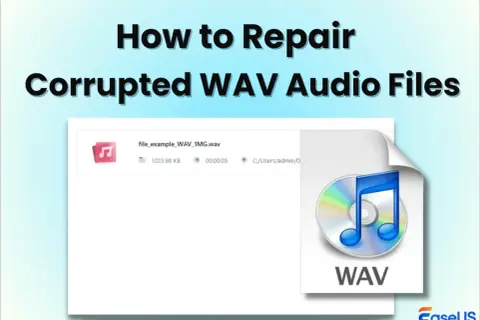 Learn how to play WAV files by repairing corrupted audio. This image shows a WAV file in a file explorer and a WAV icon.