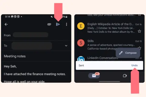 Comment rappeler un mail sur Gmail : l'option "Annuler" apparaît brièvement après l'envoi.