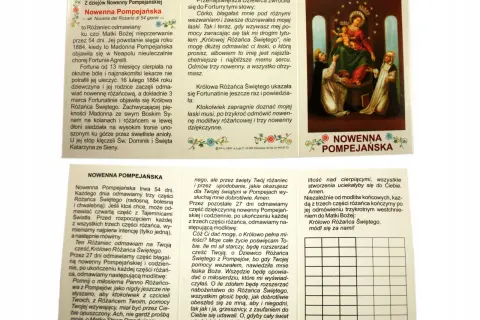 Obrazek z tekstem "nowenna pompejańska część dziękczynna tekst" i wizerunkiem Matki Bożej Różańcowej z Dzieciątkiem.
