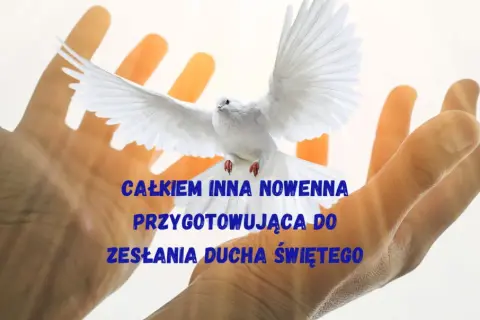 Dłonie otwarte ku niebu, biały gołąb symbolizuje obietnicę Ducha Świętego.