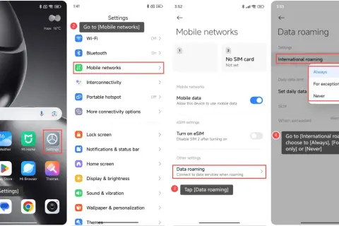 Ustawienia telefonu: włączenie roamingu Play. Wybierz "Dane mobilne", a następnie "Roaming danych".
