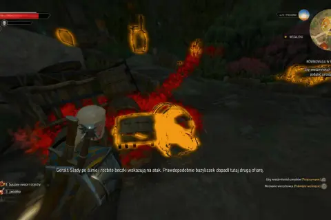 Geralt tropi bazyliszka, używając wiedźmińskich zmysłów. Równowaga w przyrodzie została zaburzona.
