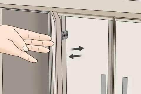 Mano ajustando la puerta de un armario con bisagras.