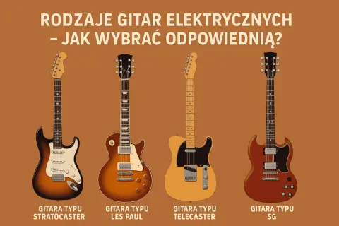 Cztery ikoniczne marki gitar elektrycznych: Stratocaster, Les Paul, Telecaster i SG, prezentują różnorodność stylów.