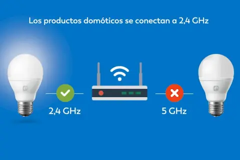 Bombilla inteligente conectada a 2,4 GHz, mientras que la de 5 GHz no. Para que tus productos domóticos funcionen, debes cambiar router a 2.4 ghz.