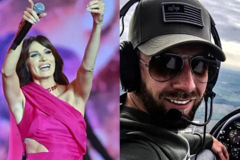 Sylwia Grzeszczak na scenie i jej partner w kokpicie samolotu.