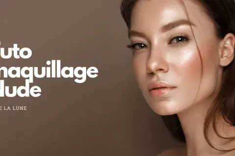 Tuto maquillage Nude : un look naturel et lumineux. Le visage d'une femme sublimé par un maquillage ton nude, avec des lèvres glossy et un teint éclatant.