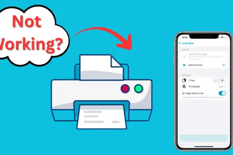 Problem z drukowaniem z iPhone'a? Ilustracja pokazuje drukarkę i ekran telefonu z ustawieniami drukowania.