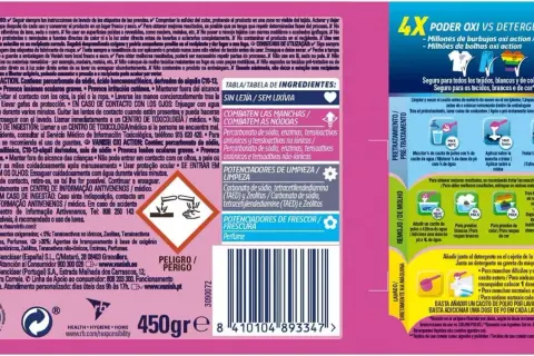Opakowanie Vanish Oxi Action z instrukcją użycia i ikonami.