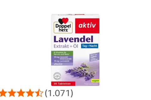 Packung Doppelherz Lavendel Extrakt + Öl. B-Vitamine für Nerven und Ruhe. Informationen zu lavendel nebenwirkungen sind auf der Rückseite.
