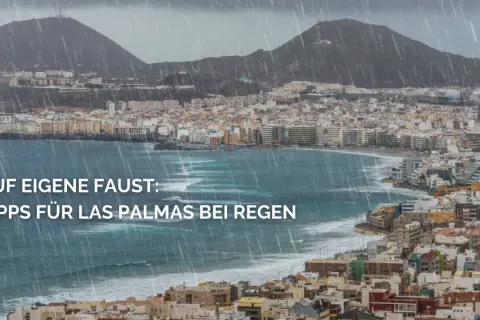 Regentage auf Gran Canaria: Tipps für Las Palmas, wenn es schüttet. Die Stadt erstreckt sich am Meer unter bewölktem Himmel.