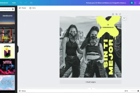 Portada de canciones con tres mujeres con pañuelos en la cara y ropa urbana. Texto amarillo "LA VERBORRÁGICA SIN TI MEJOR".