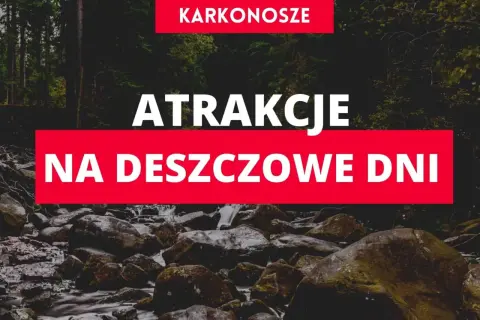 Karkonosze: atrakcje na deszczowe dni. Wodospad i kamienie w lesie.