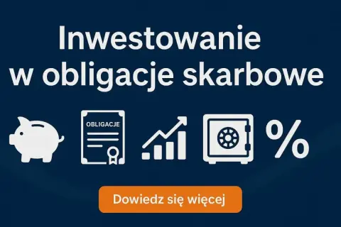 Dowiedz się, czym są obligacje skarbowe. Ikony: skarbonka, dokument, wykres wzrostu, sejf, znak procentu.