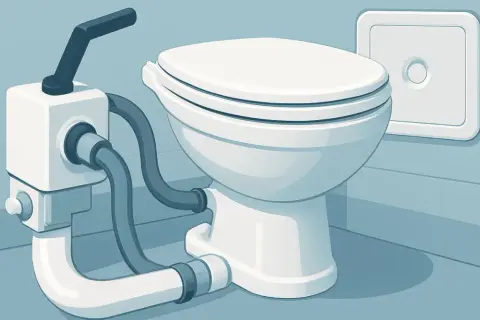 WC con pompa per lo scarico delle acque nere. Sistema di scarico efficiente e compatto.