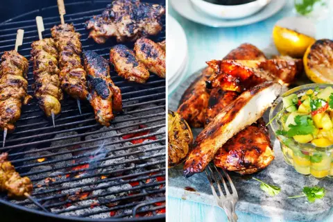 Grillspett och kycklingfilé med mangosalsa, ett perfekt grillat recept för sommaren.