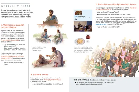 Czy świadek jehowy może być z katolikiem? Ilustracje pokazują sceny biblijne i spotkanie świadków Jehowy.