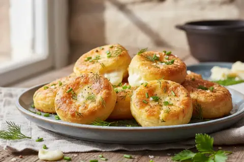 Délicieux beignets dorés garnis d'herbes fraîches, une idée parfaite pour savoir que faire avec des blancs d'œufs.