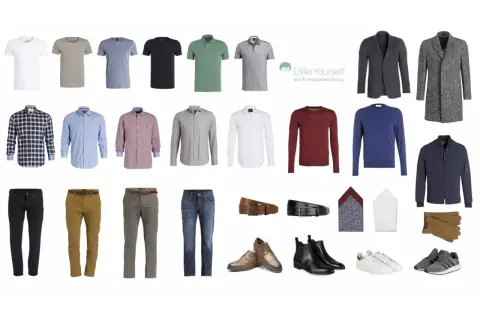 Outfit-Ideen für Männer: T-Shirts, Hemden, Pullover, Hosen, Jacken, Schuhe, Gürtel, Einstecktücher und Handschuhe. So viel Kleidung braucht man für einen stilvollen Auftritt.