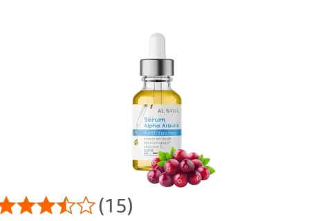 Sérum Alpha Arbutin anti-taches. Avant après : une peau plus lumineuse grâce à ce soin enrichi.