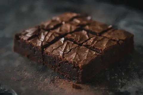 En saftig brownie, perfekt för ett enkelt brownie recept. Krispig yta och mjuk insida.