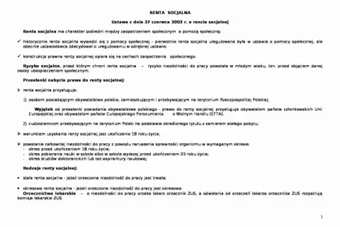 Renta socjalna a renta z tytułu niezdolności do pracy: dokument omawia przesłanki, rodzaje i ryzyka związane z rentą socjalną.