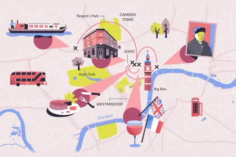 Entdecke, was tun in London: Bootsfahrt auf der Themse, rote Doppeldeckerbusse, Hyde Park, Westminster, Big Ben, Soho, Camden Town & Kunst.