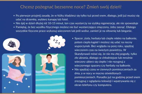 Kobieta cierpi na bezsenność, leżąc w łóżku. Porady jak uniknąć bezsenności, np. spacery wieczorem.