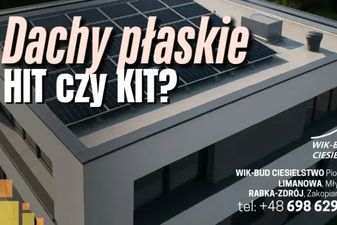 Nowoczesny budynek z panelami słonecznymi na płaskim dachu. Czy dachy płaskie to hit czy kit? WIK-BUD CIESIELSTWO.