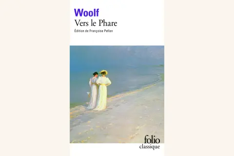 Couverture du livre connu "Vers le Phare" de Virginia Woolf, avec deux femmes sur une plage.
