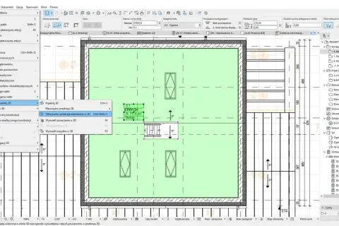 Jak obliczyć powierzchnię użytkową poddasza? Na ekranie widać program do projektowania, gdzie na planie strych oznaczono jako A: 75,4 m².