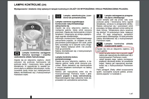Kontrolki Dacia Dokker: lampka kontrolna układu oczyszczania spalin zapala się po włączeniu zapłonu.